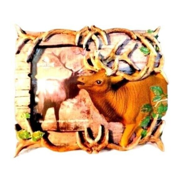 Rivers Edge Deer Elk Photo Frame 5 x 4.5-inch Tabletop Wall Lodge Cabin 3-D NEW - Picture 1 of 3